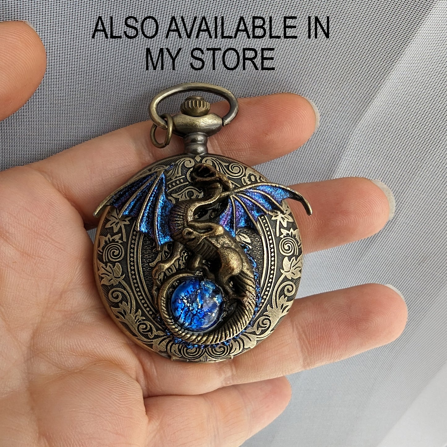 Dragon Pocket Watch Necklace | Gunmetal Gothic Fantasy Jewelry