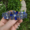 Swarovski Cobalt Blue Floral Crystal Hair Clips, Fancy Hair Barrettes, Bridal Hair Accessories, Hair Barrettes for Thick Hair, Vintage Jewelry, Wedding Jewelry, Elven Jewelry