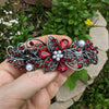high quality Swarovski red floral crystal hair clips, bridal hair accessories, fancy hair barrettes, elven jewelry, vintage jewelry, hair barrettes for thick hair