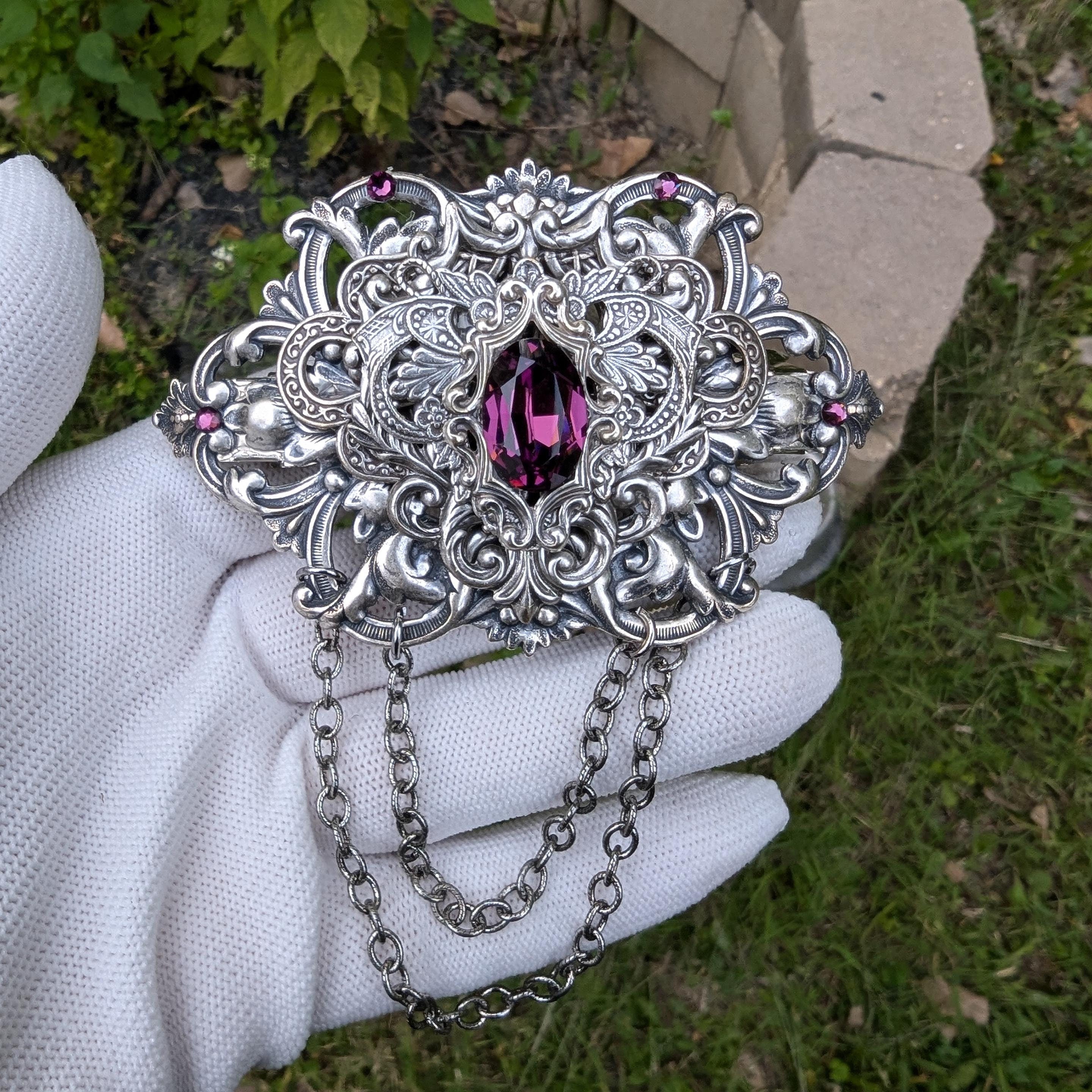 All Seeing Eye Wing Hair Clip Silver Gothic Celestial Statement Barrette Gothic Bat Hair Clip – Celtic Crystal Design Jewelry main image 2