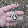 Vintage Cat Cameo Locket Necklace, Cat Jewelry, Vintage Jewelry