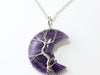 Amethyst crescent moon quartz healing crystal stone pendant tree of life wire wrapped necklace