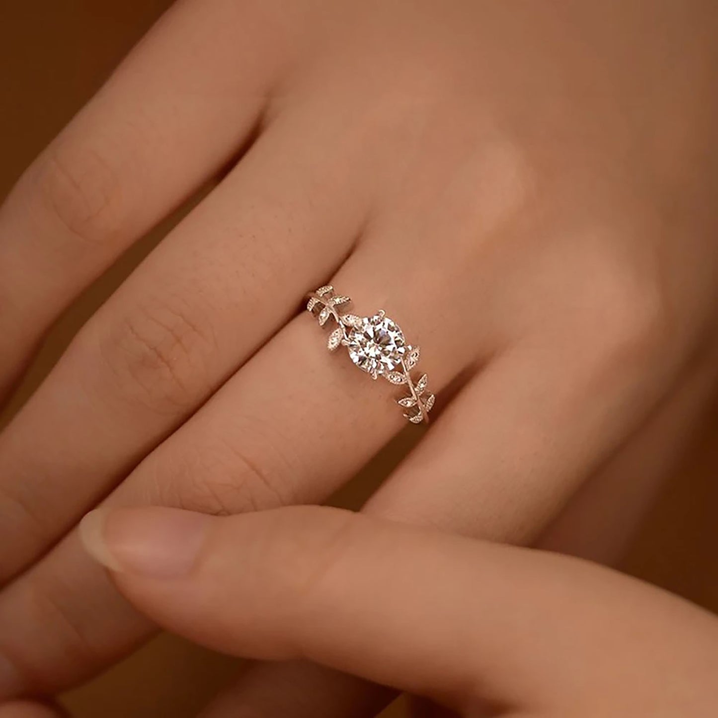 1 Carat Moissanite Engagement Rings with Leaf Detail S925 Sterling Silver, Wedding Jewelry, Bridal Jewelry Jewelry