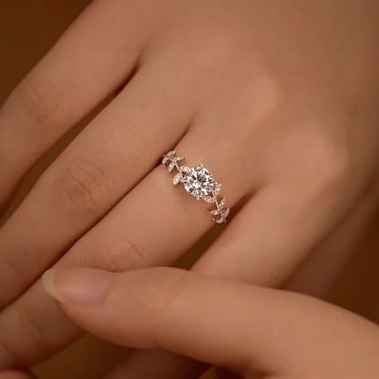 1 Carat Moissanite Engagement Rings with Leaf Detail S925 Sterling Silver, Wedding Jewelry, Bridal Jewelry Jewelry