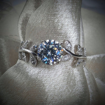 1 Carat Moissanite Engagement Rings with Leaf Detail S925 Sterling Silver, Wedding Jewelry, Bridal Jewelry Jewelry