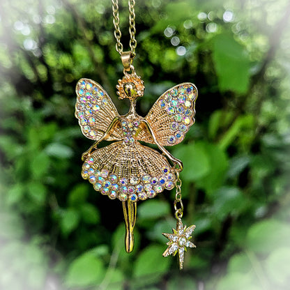 Gold Fairy Princess Ballerina Necklace with Wand Charm