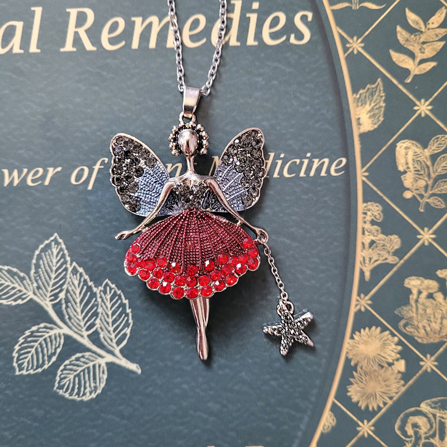 Silver Magical Fairy Ballerina Necklace in Red, Green or Blue