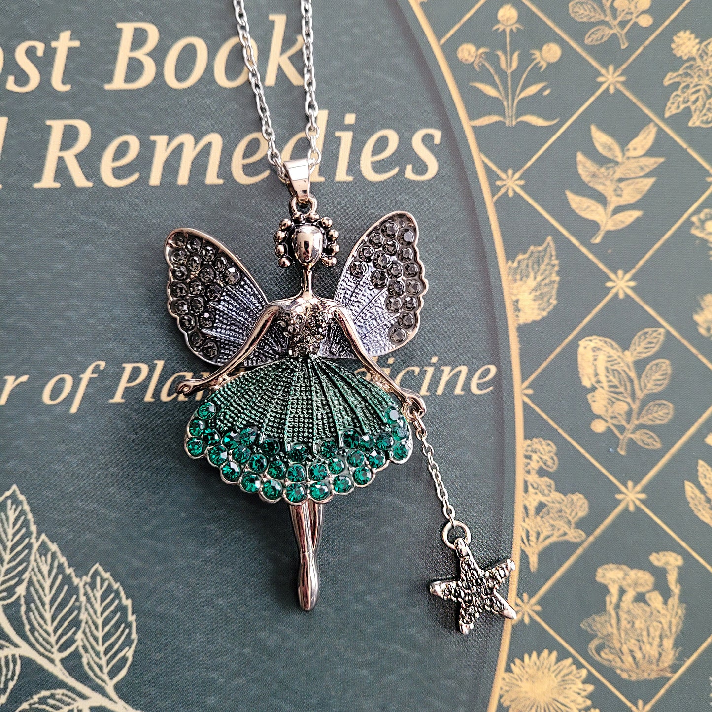 Silver Magical Fairy Ballerina Necklace in Red, Green or Blue
