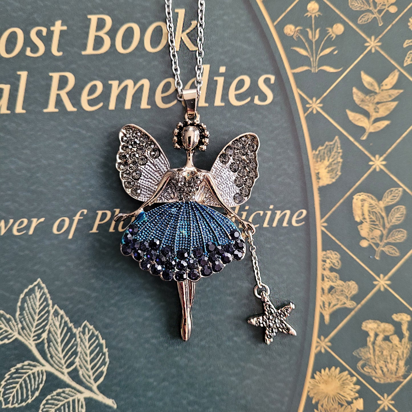 Silver Magical Fairy Ballerina Necklace in Red, Green or Blue