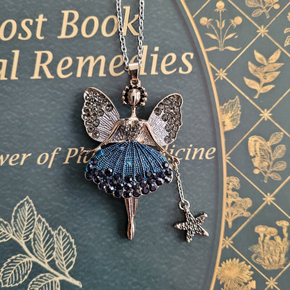 Silver Magical Fairy Ballerina Necklace in Red, Green or Blue