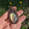 Labradorite Moonstone Wire Wrapped Stone Pendant with CZ Crystal Accents, Labradorite Jewelry
