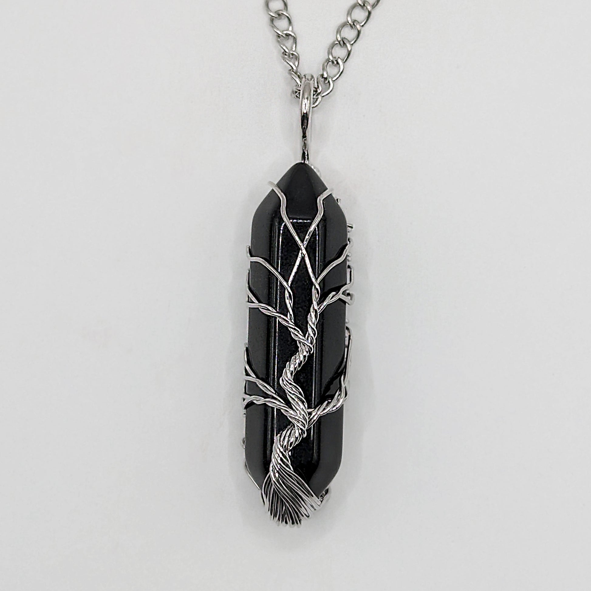 Black Obsidian Stone Tree of Life Wire Wrapped necklace, Healing Stones, Wire Wrapped Jewelry