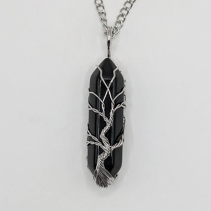 Black Obsidian Stone Tree of Life Wire Wrapped necklace, Healing Stones, Wire Wrapped Jewelry