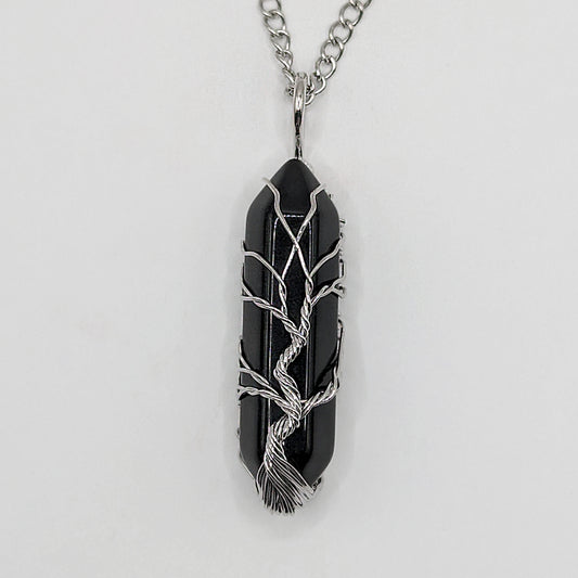 Black Obsidian Stone Tree of Life Wire Wrapped necklace, Healing Stones, Wire Wrapped Jewelry