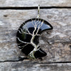Black Obsidian Stone Wire Wrapped Crescent Moon Necklace,  Healing Stones, Gothic Jewelry