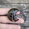 Black Obsidian Stone Wire Wrapped Crescent Moon Necklace,  Healing Stones, Gothic Jewelry