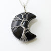 Black Obsidian Stone Wire Wrapped Crescent Moon Necklace,  Healing Stones, Gothic Jewelry