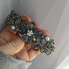 Black Diamond Floral Crystal Hair Clips, Fancy Hair Barrettes, Bridal Hair Accessories, Hair Barrettes for Thick Hair