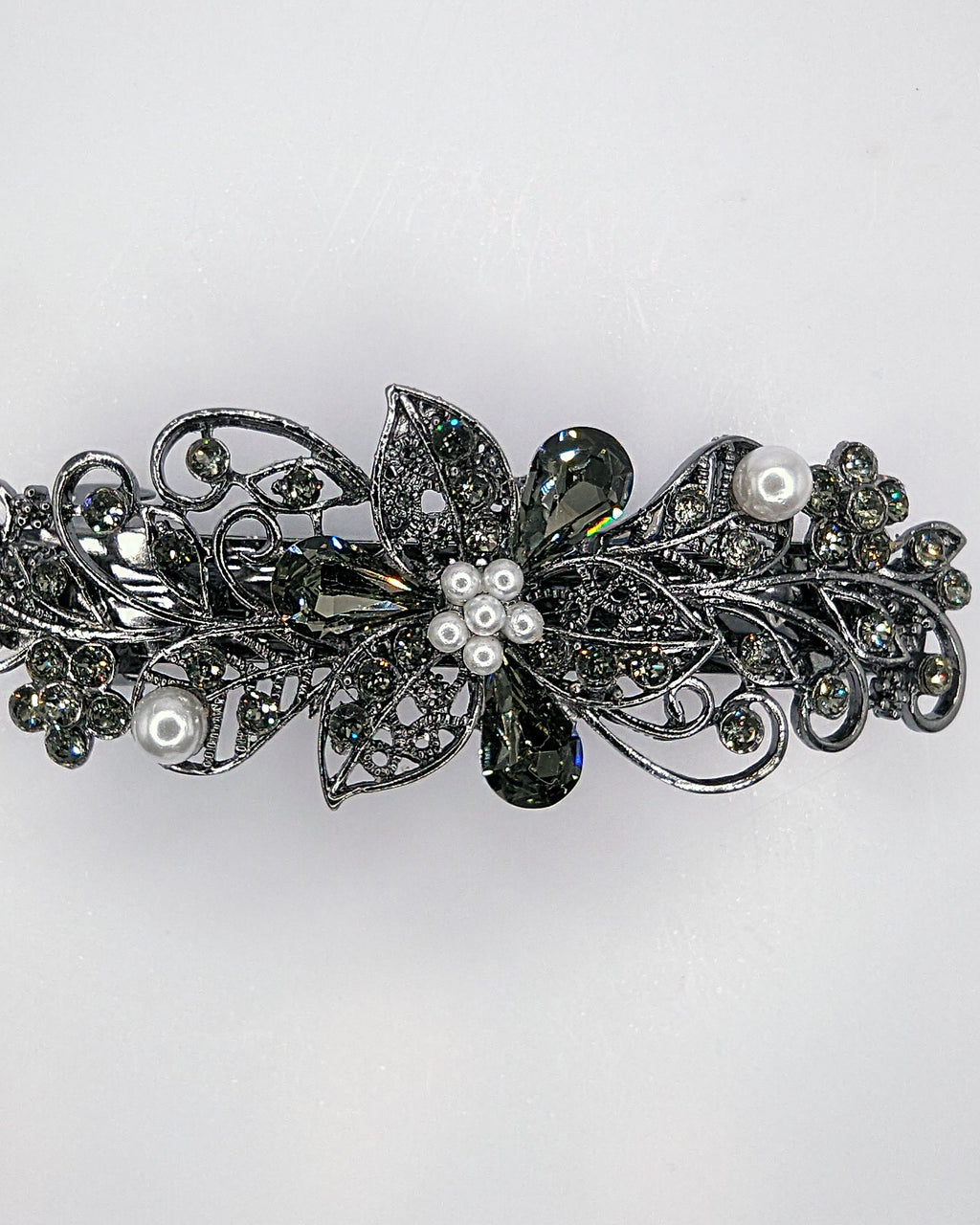 Swarovski Crystal Black and Silver Floral Hair Accessory Adele Flower Statement Swarovski Crystal Hair Comb – Beloved  main image 2