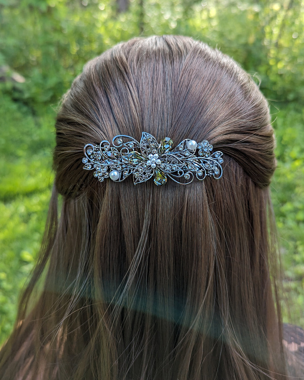 Swarovski Black Diamond Crystal Floral Hair Clips – Bridal  display picture 3