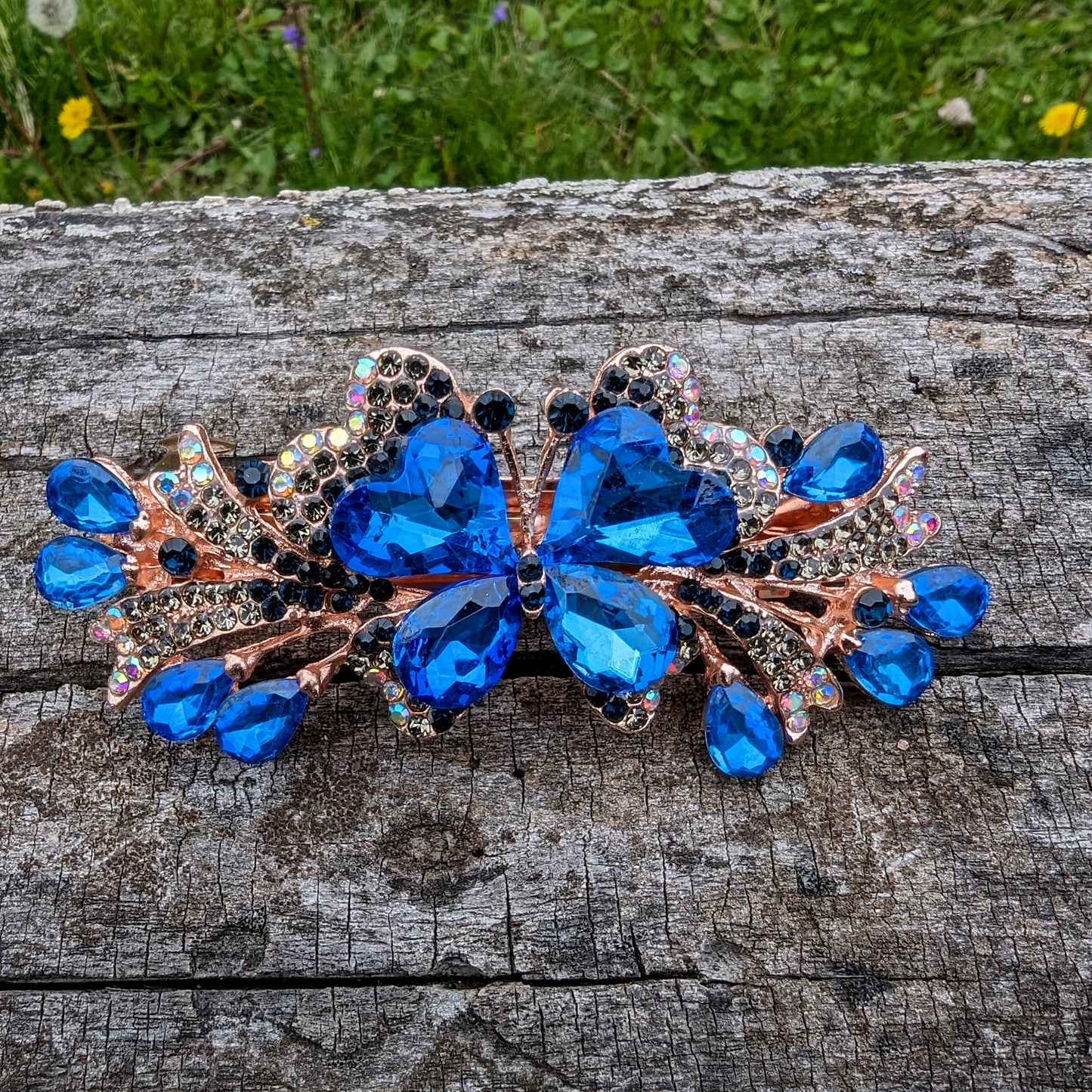 Crystal butterfly hair clips in purple, blue and gold, Butterfly Hair Barrette