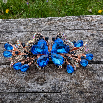 Crystal butterfly hair clips in purple, blue and gold, Butterfly Hair Barrette