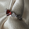 CZ Red Garnet Heart Shaped Engagement Rings in White or Rose Gold, Promise Ring, January Birthstone Ring