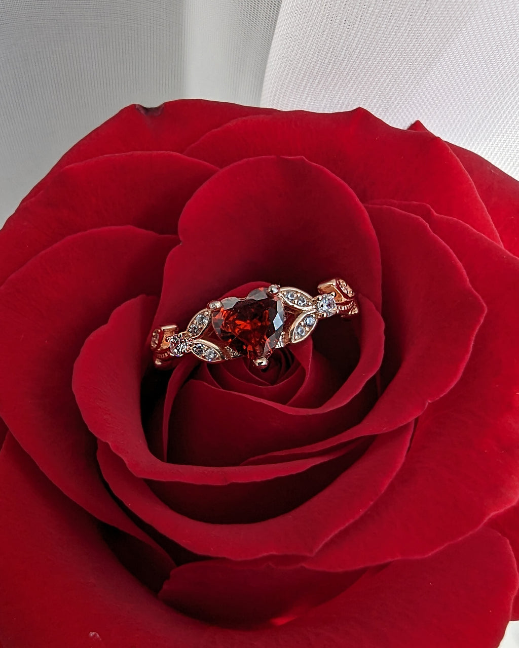 Dainty 10k Yellow Gold Heart January Birthstone Promise Ring - Red CZ Center With White Side Stones, 1.5mm Band - View #3