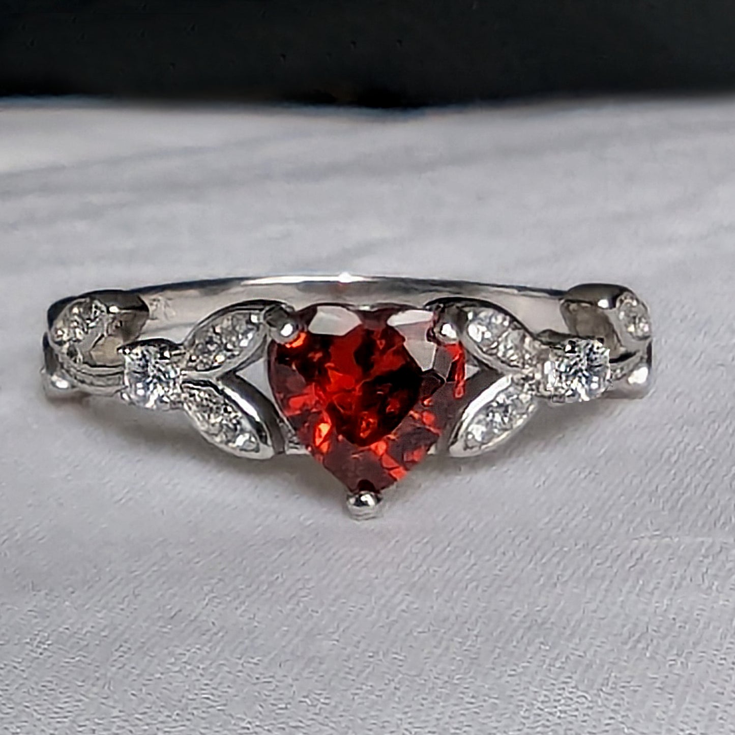 CZ Red Garnet Heart Shaped Engagement Rings in White or Rose Gold, Promise Ring, January Birthstone Ring