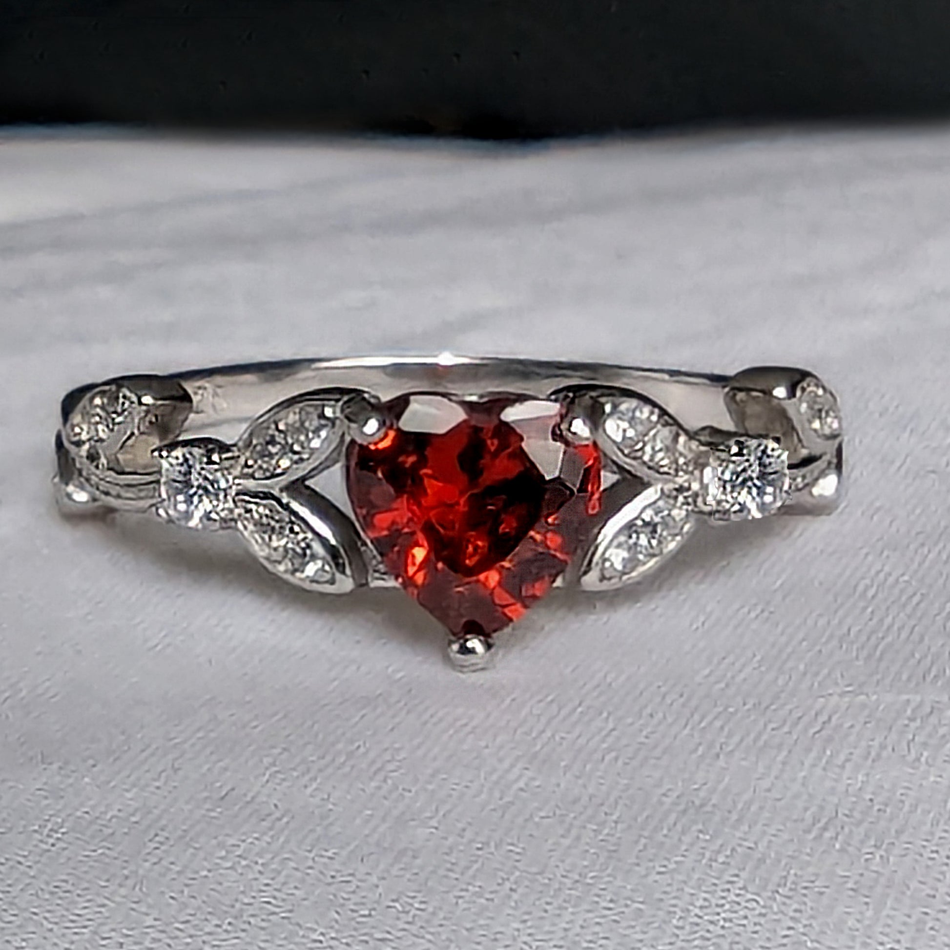CZ Red Garnet Heart Shaped Engagement Rings in White or Rose Gold, Promise Ring, January Birthstone Ring