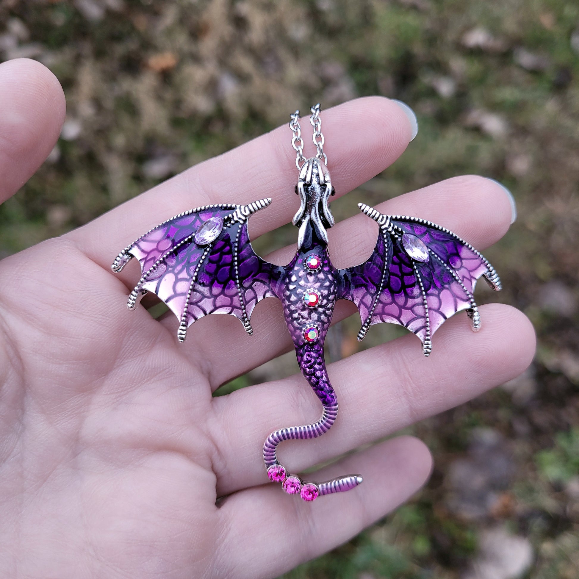 Purple Dragon Necklace Brooch, Dragon Jewelry,, Fantasy Jewelry