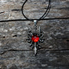 Dragon on Sword Necklace with Red Rhinestone, Dragon Jewelry, Fantasy Jewelry