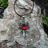 Dragon on Sword Necklace with Red Rhinestone, Dragon Jewelry, Fantasy Jewelry