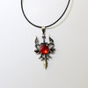 Dragon on Sword Necklace with Red Rhinestone, Dragon Jewelry, Fantasy Jewelry
