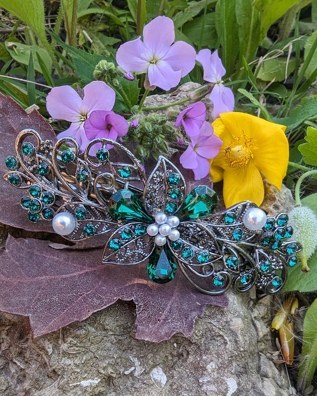 Swarovski Emerald Floral Hair Clips – Bridal & Fancy Barrettes display picture 1