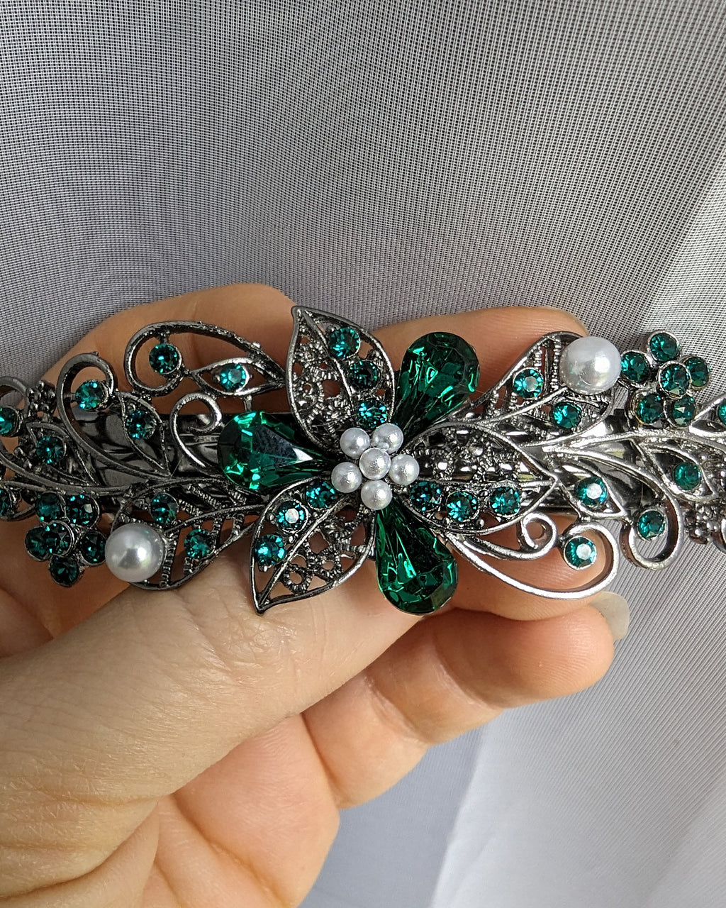 Swarovski Emerald Floral Hair Clips – Bridal & Fancy Barrettes display picture 3
