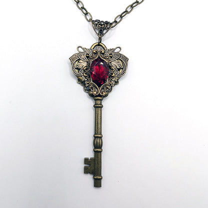 Fairy Princess Fantasy Key Necklace with Vintage Red Swarovski Crystal, Fantasy Jewelry