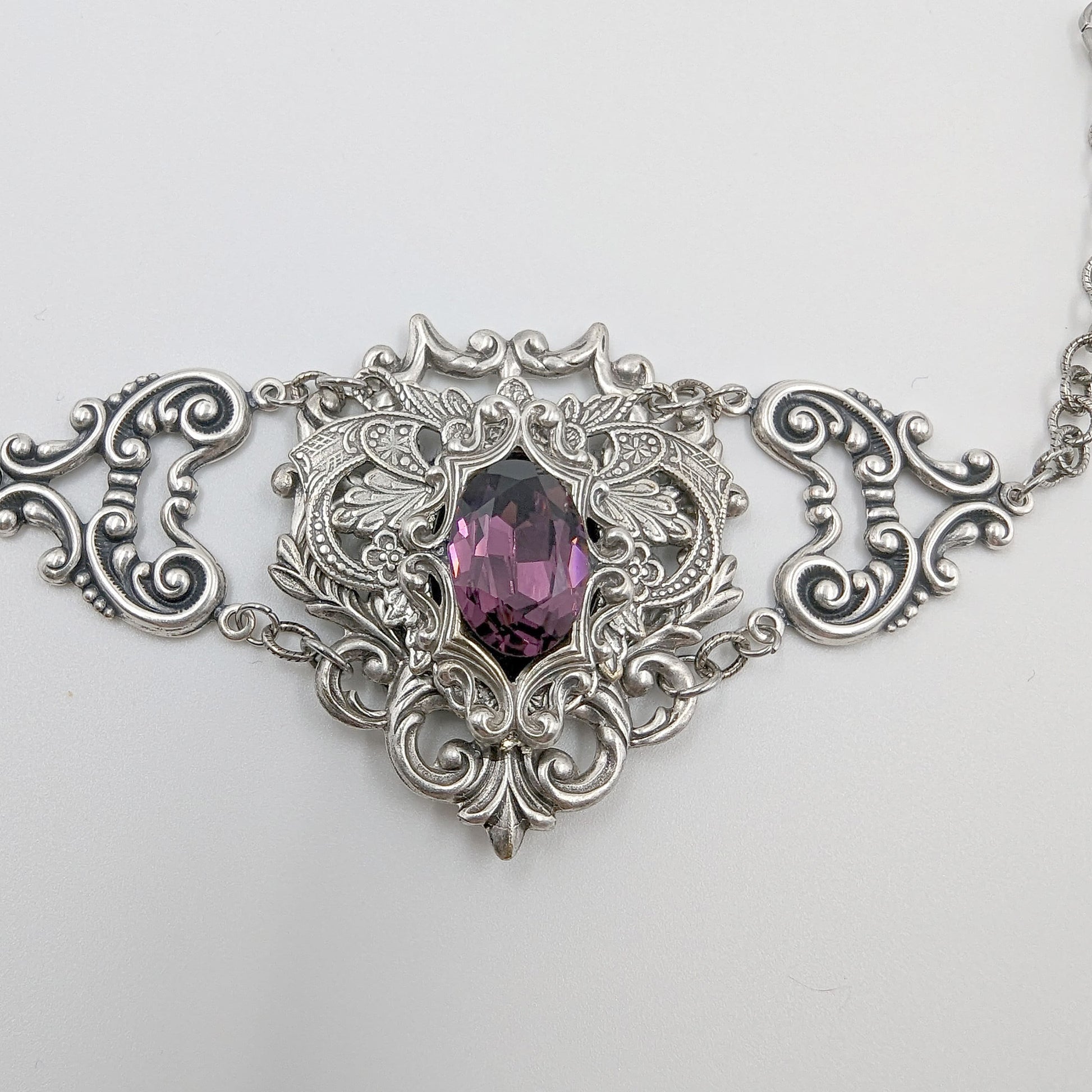 Gothic Sterling Silver Amethyst Fantasy Bracelet.  Vintage Amethyst bracelet.