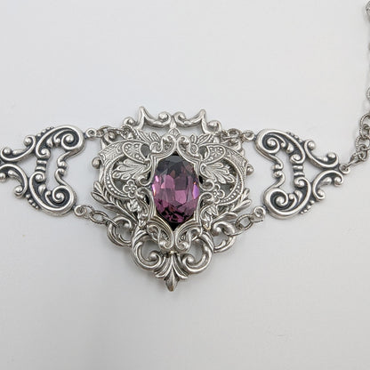 Gothic Sterling Silver Amethyst Fantasy Bracelet.  Vintage Amethyst bracelet.