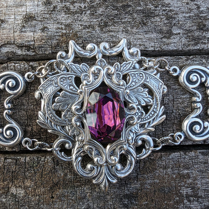 Gothic Sterling Silver Amethyst Fantasy Bracelet.  Vintage Amethyst bracelet.