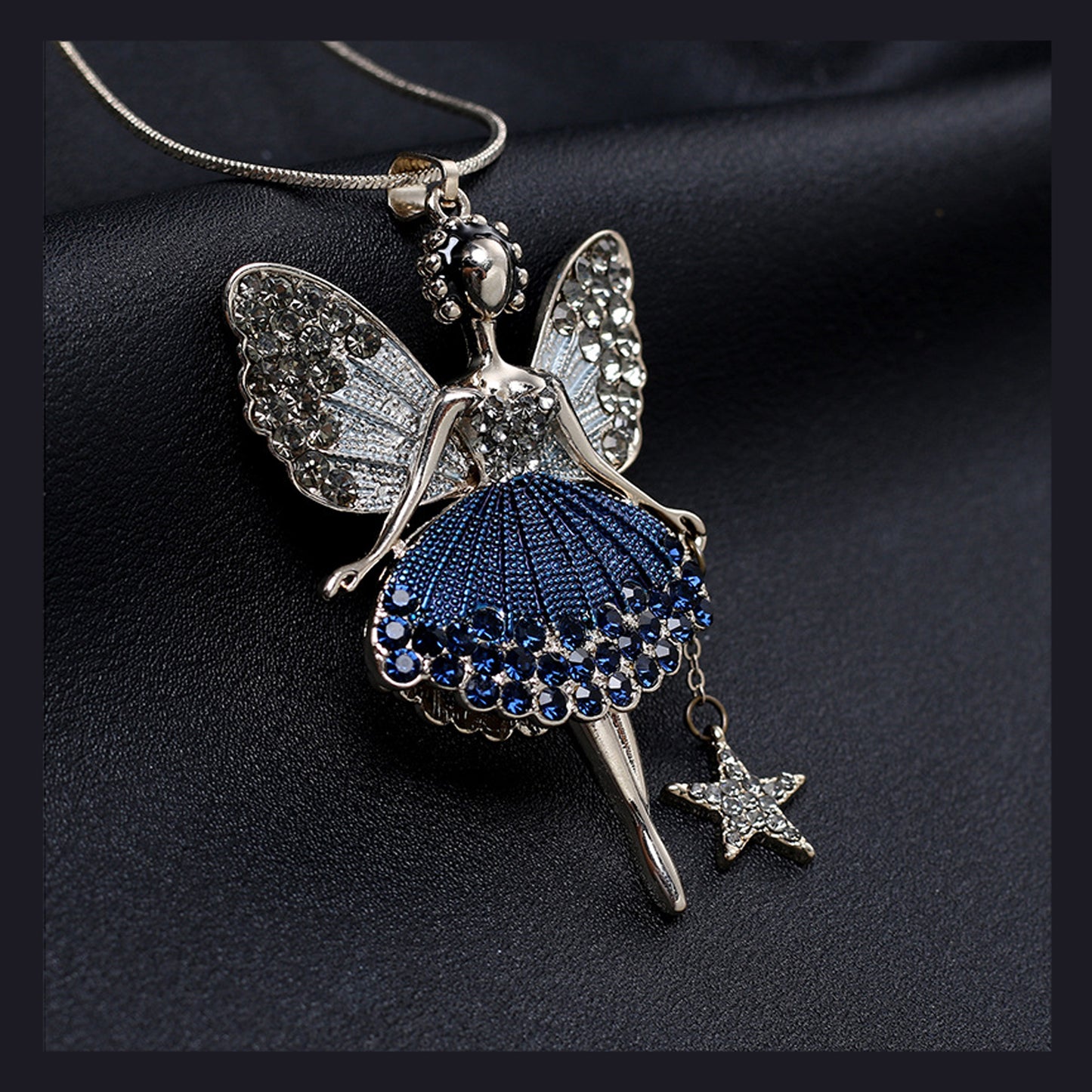 Silver Magical Fairy Ballerina Necklace in Red, Green or Blue