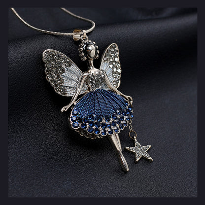 Silver Magical Fairy Ballerina Necklace in Red, Green or Blue
