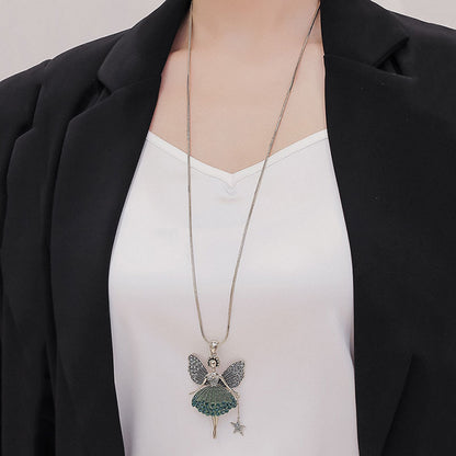 Silver Magical Fairy Ballerina Necklace in Red, Green or Blue