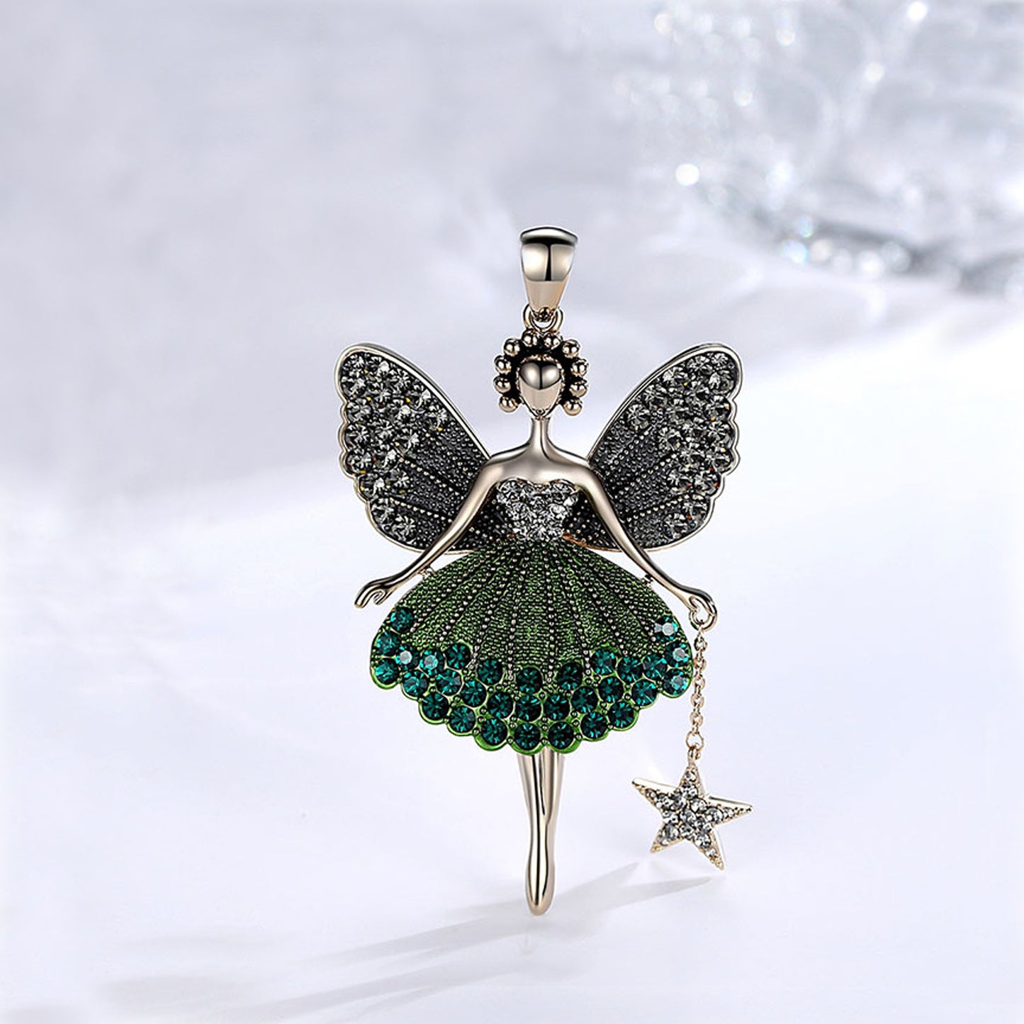 Silver Magical Fairy Ballerina Necklace in Red, Green or Blue