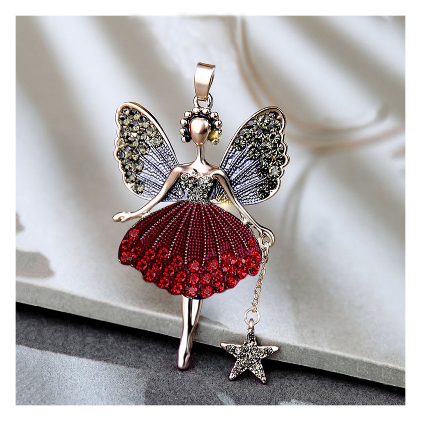 Silver Magical Fairy Ballerina Necklace in Red, Green or Blue