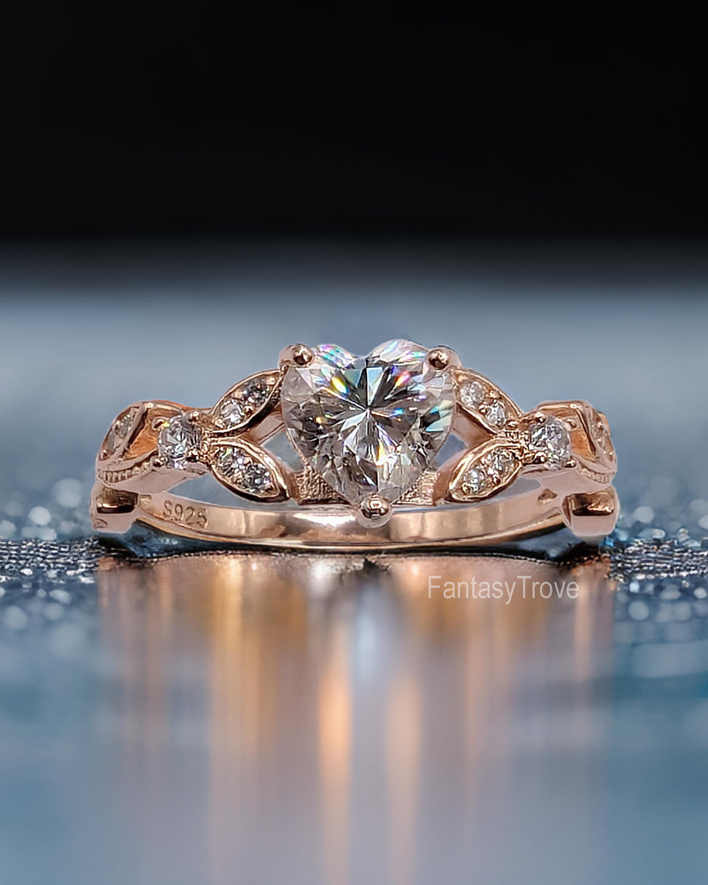 Heart Shaped GRA Certified Moissanite Diamond Engagement Rings in Whit