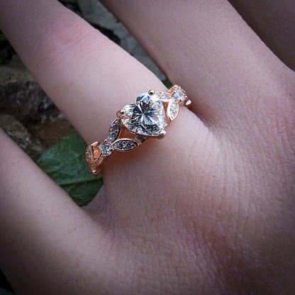 Heart Shaped Rose Gold Moissanite Engagement rings with Moissanite diamond stone. Wedding jewelry. Bridal Jewelry Jewelry