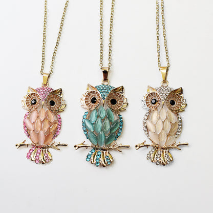 Pink, Blue and Champagne Owl Necklaces – Animal Jewelry