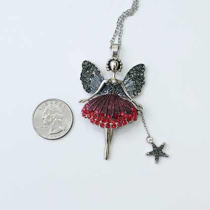 Silver Magical Fairy Ballerina Necklace in Red, Green or Blue