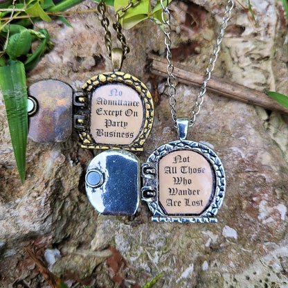 Lord of the Rings Jewelry Hobbit Door Locket Necklace with Tolkien quote Inside, LOTR Jewelry, Not All Those Who Wander Are Lost